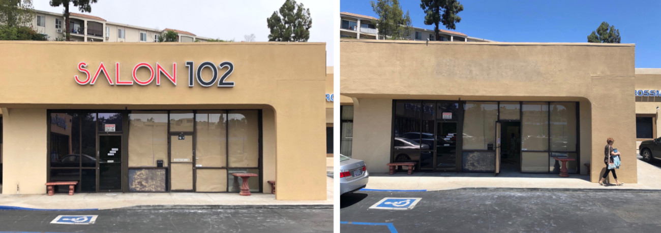 San Diego salon, before and after of sign removal